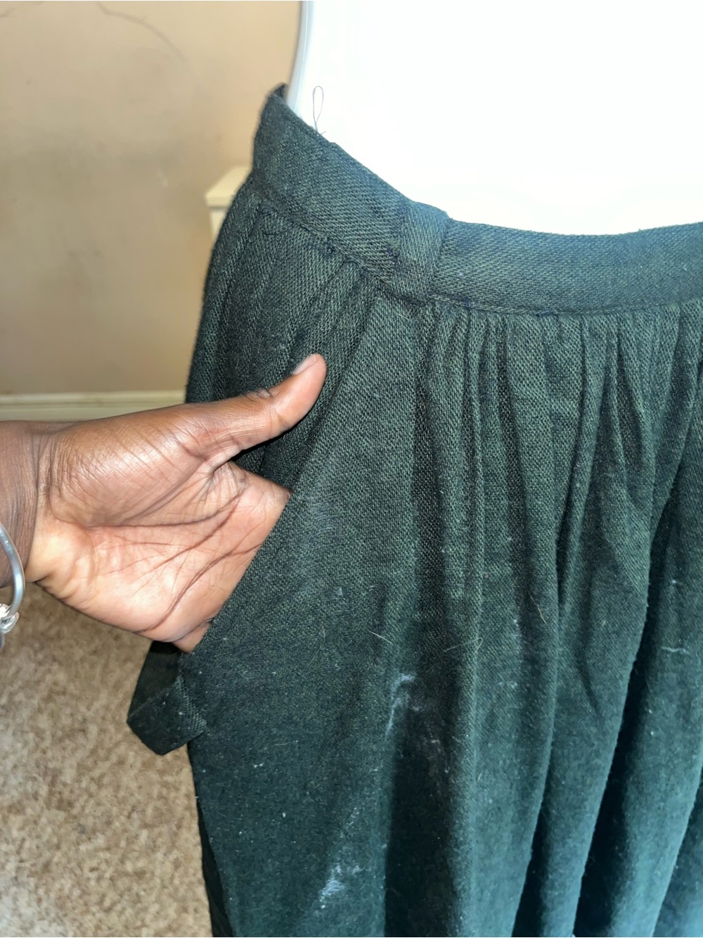 Dark Green Full-Length Pleated Women's Skirt - Picture 4 of 5